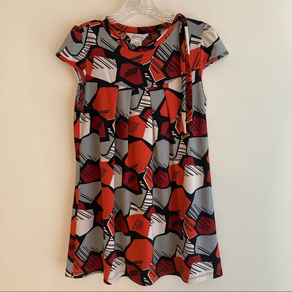 Speechless Pleated Geometric Shift Dress Size Medium Red Orange Grey